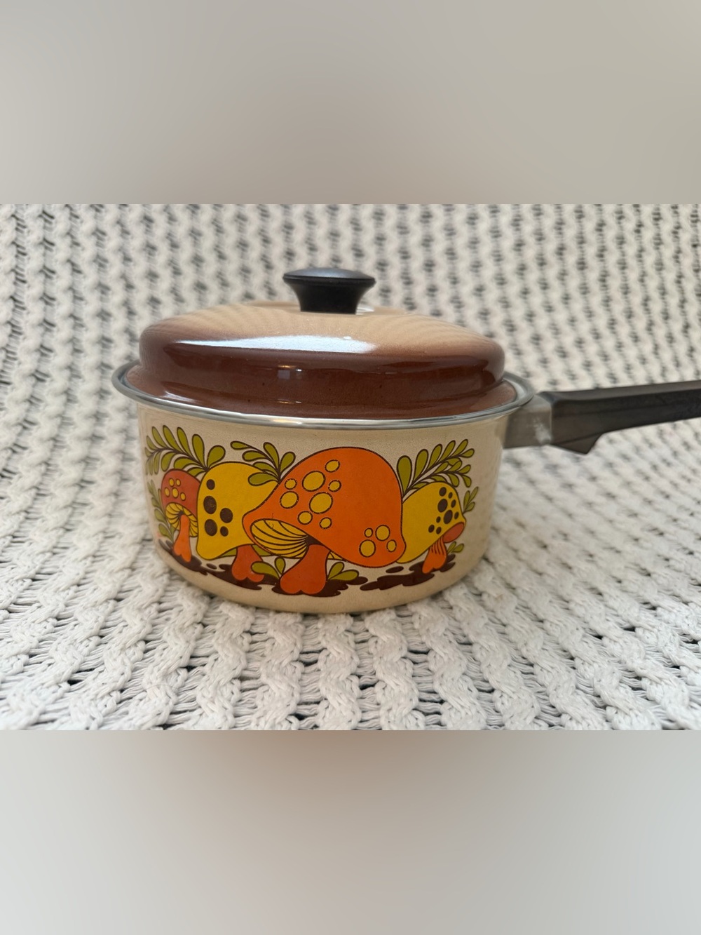 Sears Vintage 1970s Merry Mushroom Harvest Gold Enamel Coated Set Of 2 Pans Used - Picture 10 of 13